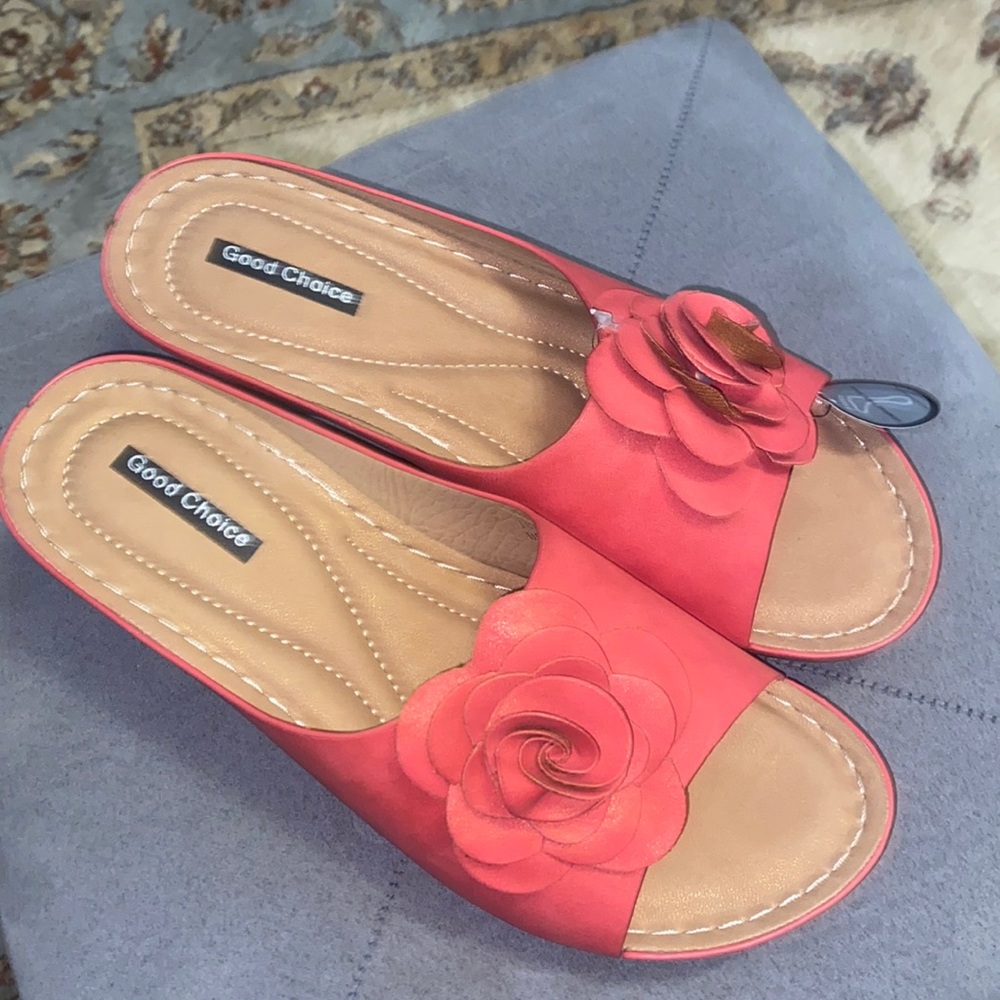 Floral pink wedge sandals - Good Choice size 9